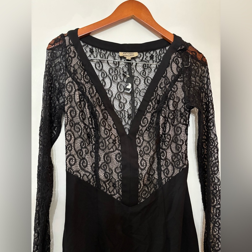 Antonio Berardi Women Black Sheer Back Long Sleeve Dress Size 38 - Picture 8 of 13